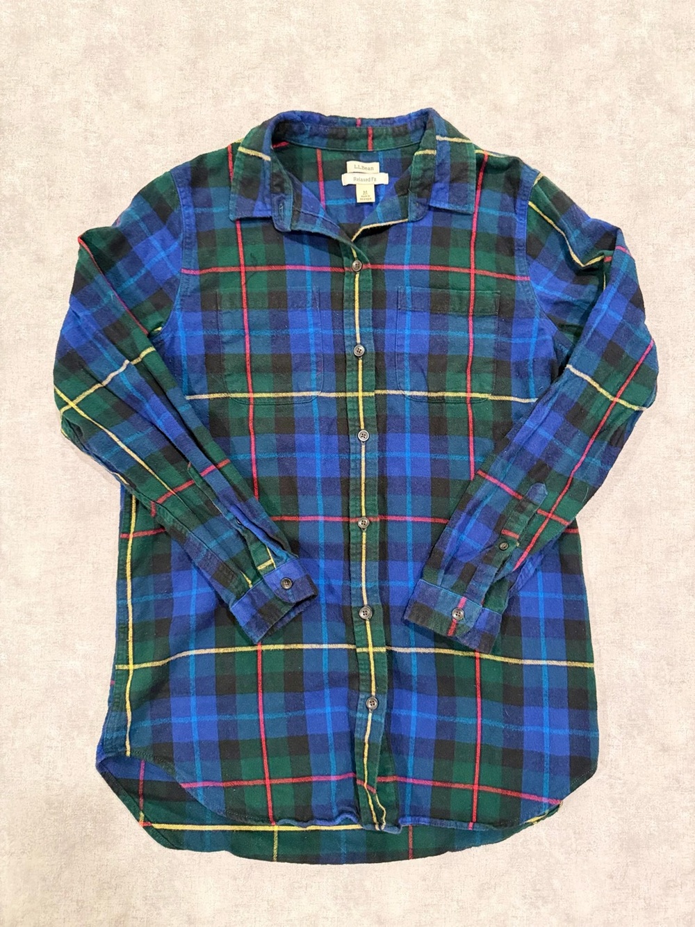 L.L. Bean Blue and Green Plaid Button-Down Shirt